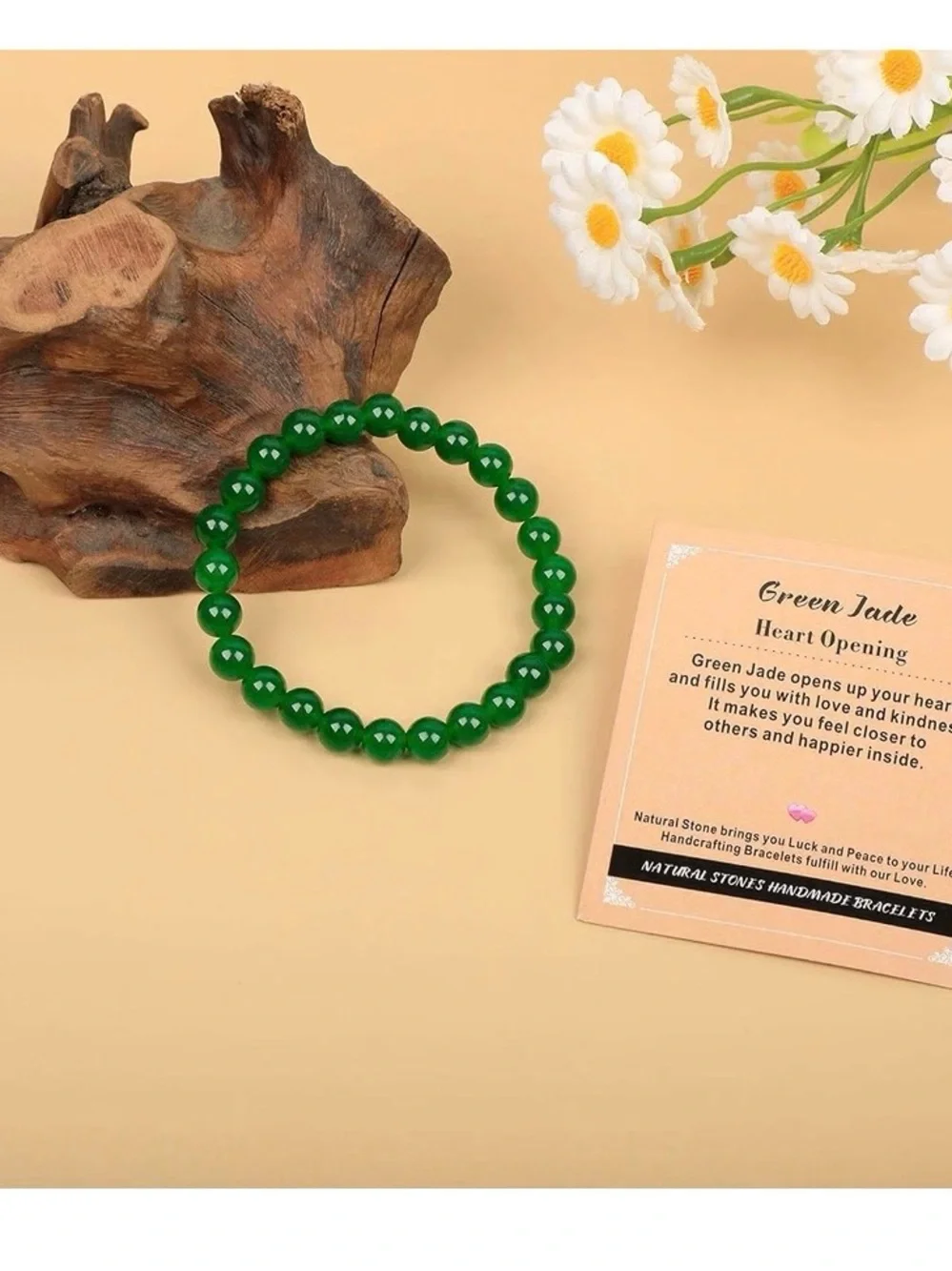 #2942*Unisex’s AD Green Jade (6 mm) Handmade Beaded Bracelet - Natural Stone
